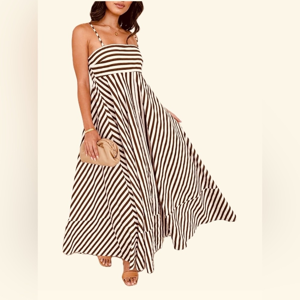 Striped Brown and White Maxi Dress